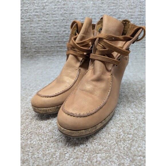 Timberland Booties Women's Wedge 5.5M Leather Upper 86387 Brown Lace Up - Picture 2 of 12